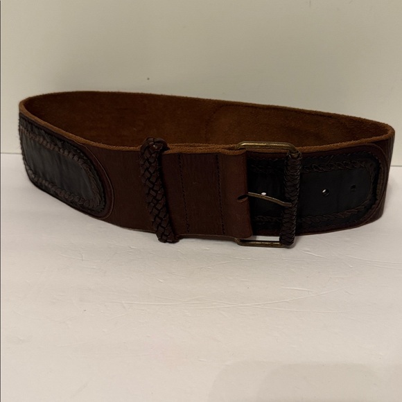 ALL SAINTS JACKS PLACE VINTAGE BELT WIDE BROWN LEATHER BRAID ACCENT SIZE L - Picture 6 of 13